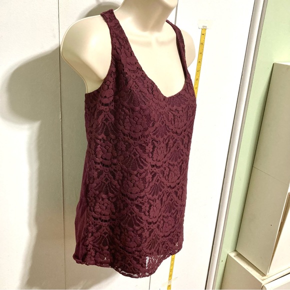 ANN TAYLOR LOFT Burgundy Floral Lace Front Lined Sleeveless Tank Top Size Medium - Picture 3 of 11